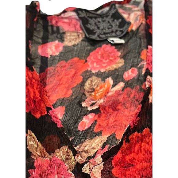 JOHNNY WAS JADE SILK V-NECK MAXI FIT & FLARE WAIST DRESS, WOMENS-XL-BLACK/FLORAL - Picture 2 of 12